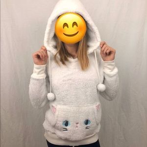 Cozy Zoe white fluffy kitten sweater with hoodie